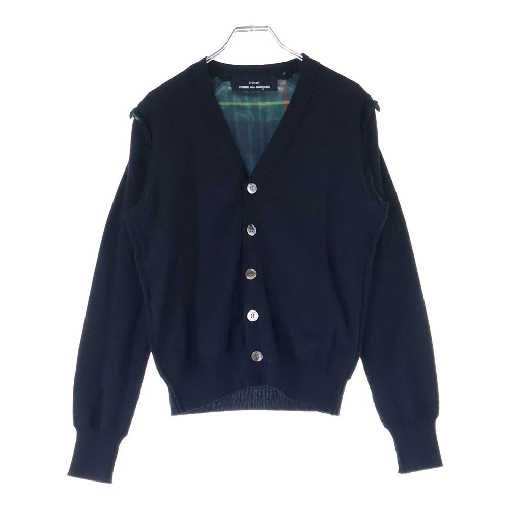 tricot COMME des GARCONS(トリコ コム デ ギャルソン) 06SS 裏地チェック柄 ショート丈 ニットカーディガン レディース ブラック TQ-N004 AD2005