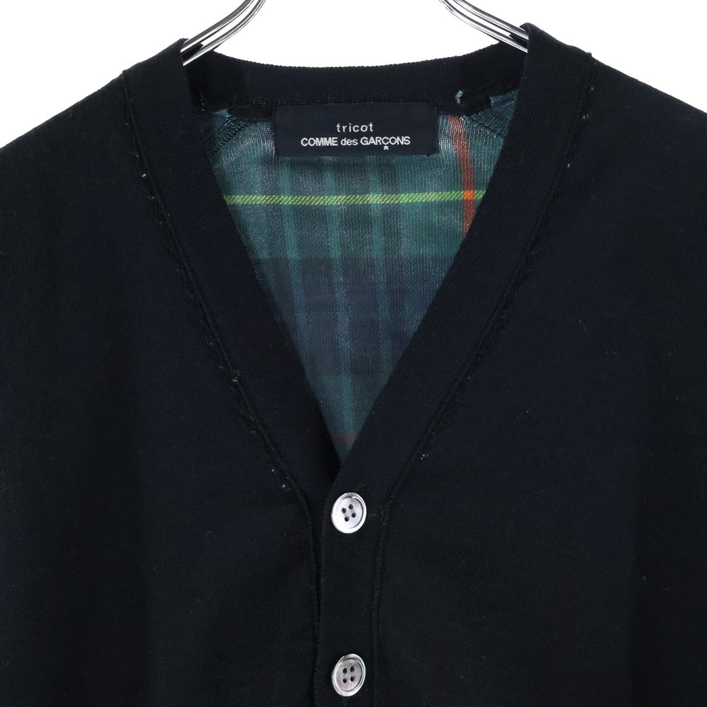 tricot COMME des GARCONS(トリコ コム デ ギャルソン) 06SS 裏地チェック柄 ショート丈 ニットカーディガン レディース ブラック TQ-N004 AD2005