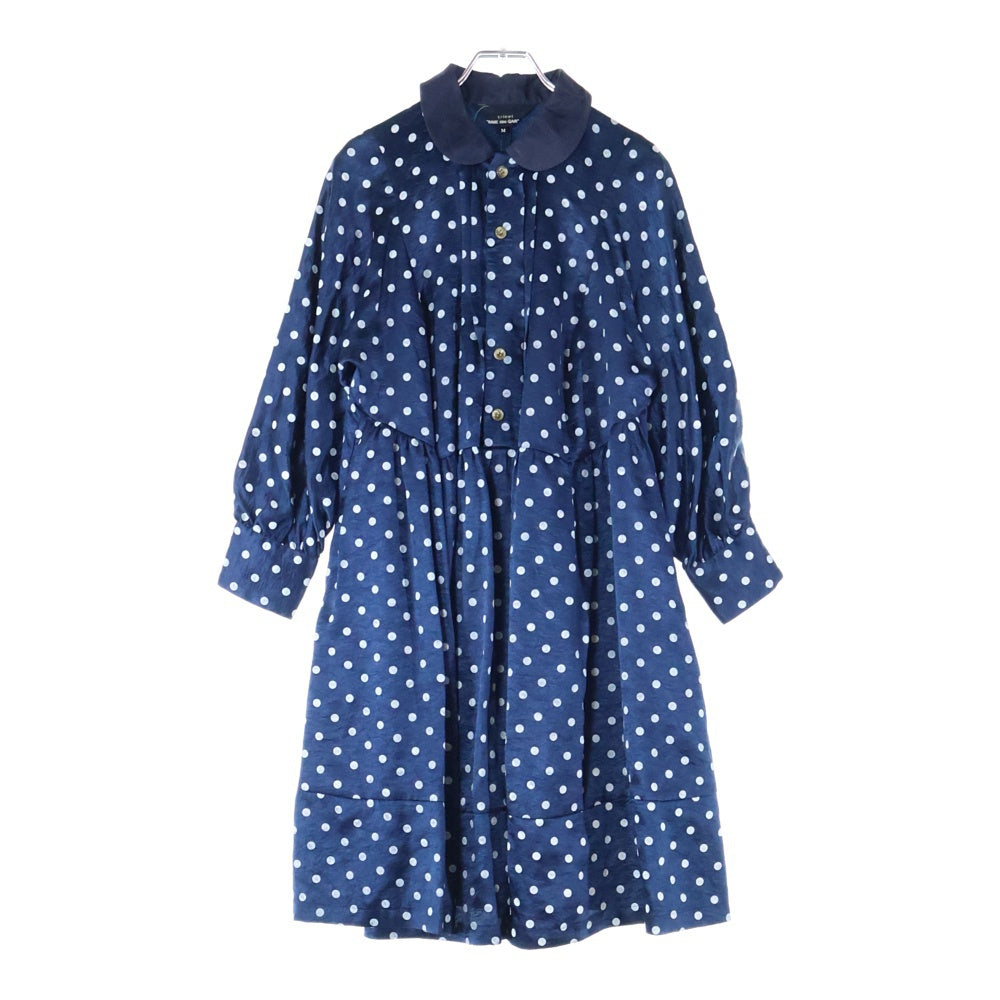 tricot COMME des GARCONS(トリコ コム デ ギャルソン) 09SS ドット柄 ハーフボタン ロングスリーブワンピース ドレス レディース ネイビー/ホワイト TC-O009 AD2008