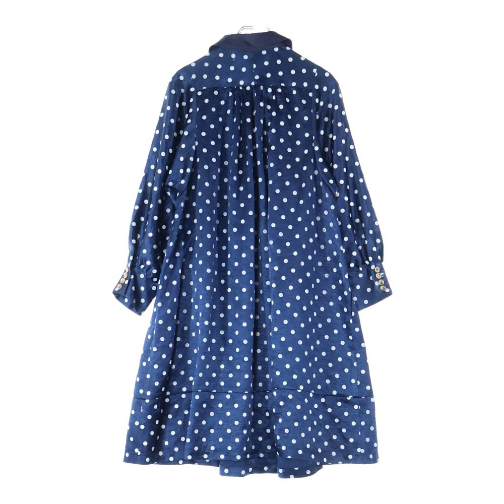 tricot COMME des GARCONS(トリコ コム デ ギャルソン) 09SS ドット柄 ハーフボタン ロングスリーブワンピース ドレス レディース ネイビー/ホワイト TC-O009 AD2008
