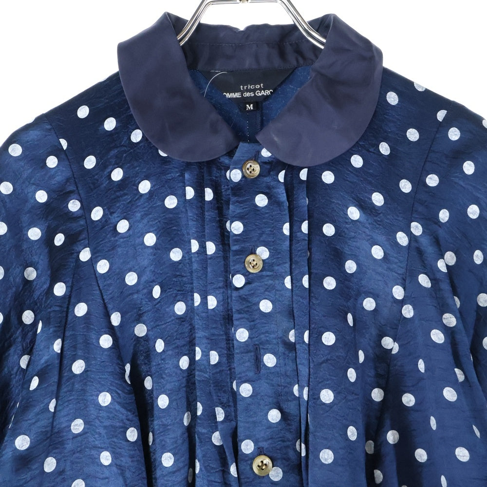 tricot COMME des GARCONS(トリコ コム デ ギャルソン) 09SS ドット柄 ハーフボタン ロングスリーブワンピース ドレス レディース ネイビー/ホワイト TC-O009 AD2008