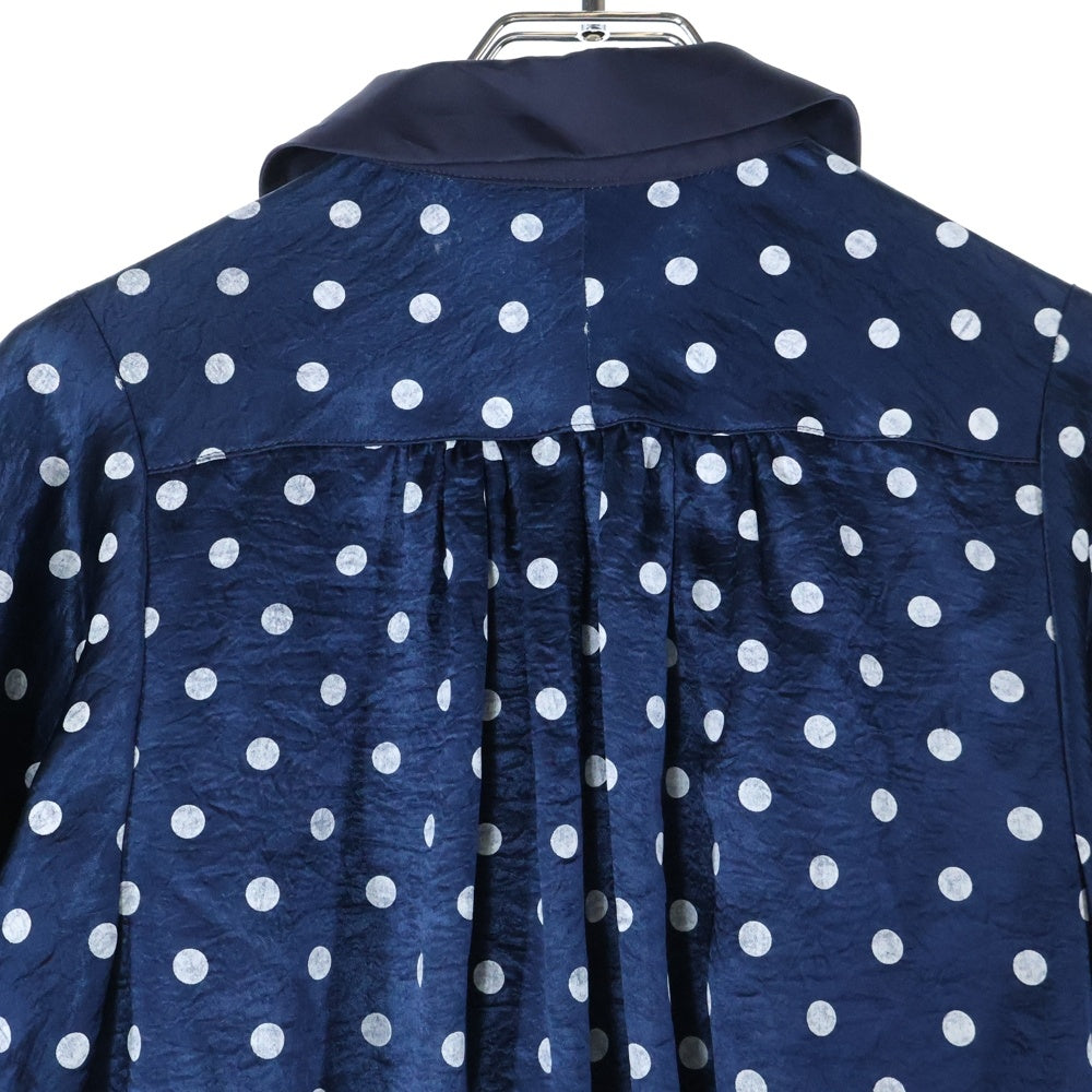 tricot COMME des GARCONS(トリコ コム デ ギャルソン) 09SS ドット柄 ハーフボタン ロングスリーブワンピース ドレス レディース ネイビー/ホワイト TC-O009 AD2008
