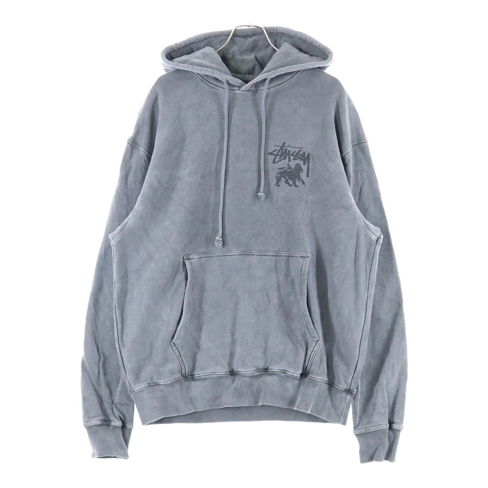 STUSSY(ステューシー) PIG DYED HOOD ライオンロゴプリント ピグメントダイ スウェット プルオーバーパーカー ダークグレー R4000PIG23