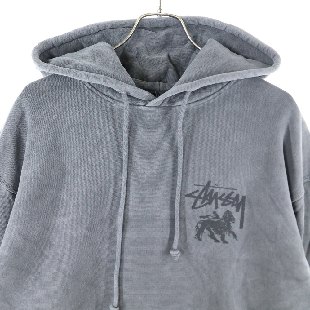 STUSSY(ステューシー) PIG DYED HOOD ライオンロゴプリント ピグメントダイ スウェット プルオーバーパーカー ダークグレー R4000PIG23