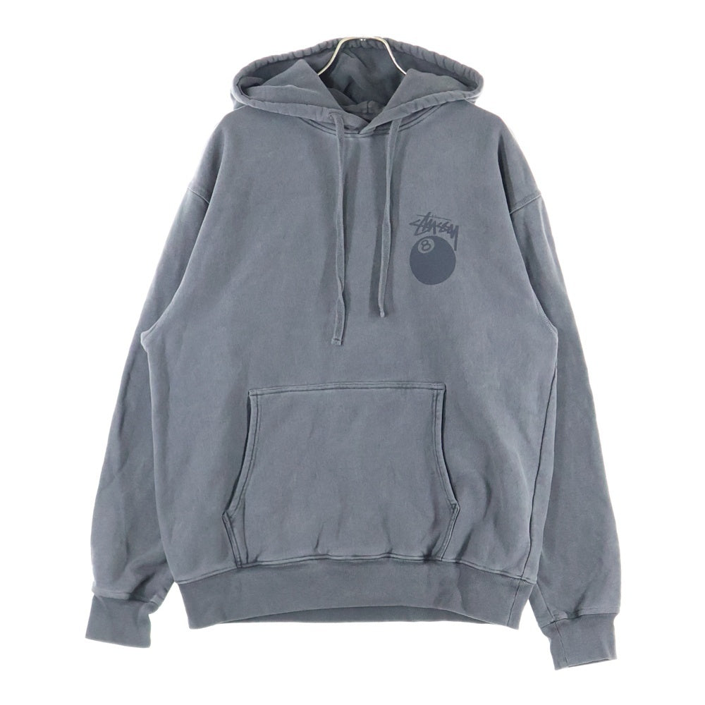 STUSSY(ステューシー) 8BALL PIG DYED HOOD エイトボールロゴプリント ピグメントダイ スウェット プルオーバーパーカー ダークグレー 1925022T