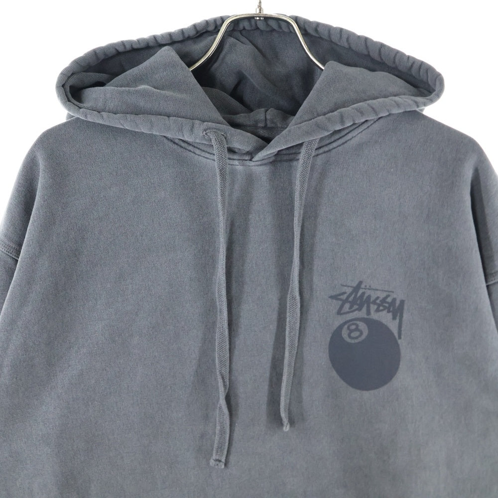STUSSY(ステューシー) 8BALL PIG DYED HOOD エイトボールロゴプリント ピグメントダイ スウェット プルオーバーパーカー ダークグレー 1925022T