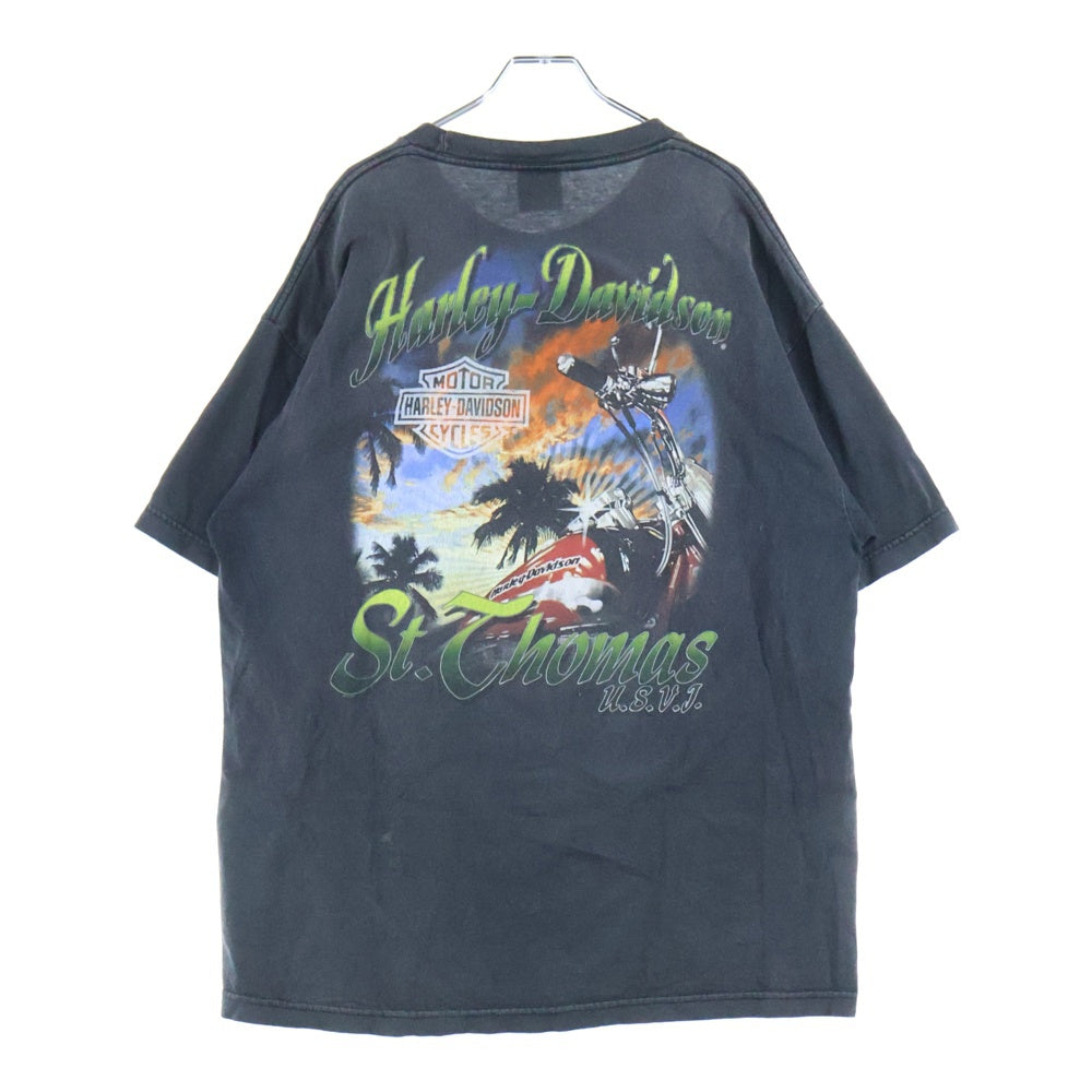 HARLEY DAVIDSON(ハーレーダビッドソン) St. Thomas U.S.V.I. セントトーマス島 両面グラフィックプリント クルーネック 半袖Tシャツ カットソー ダークグレー