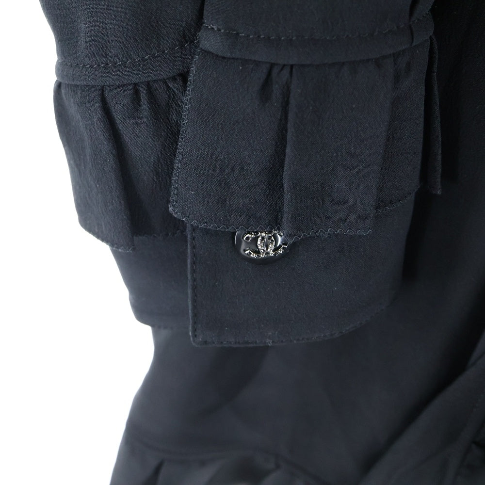 CHANEL(シャネル) フリルデザイン ココマークボタン シルク 長袖シャツ レディース ブラック