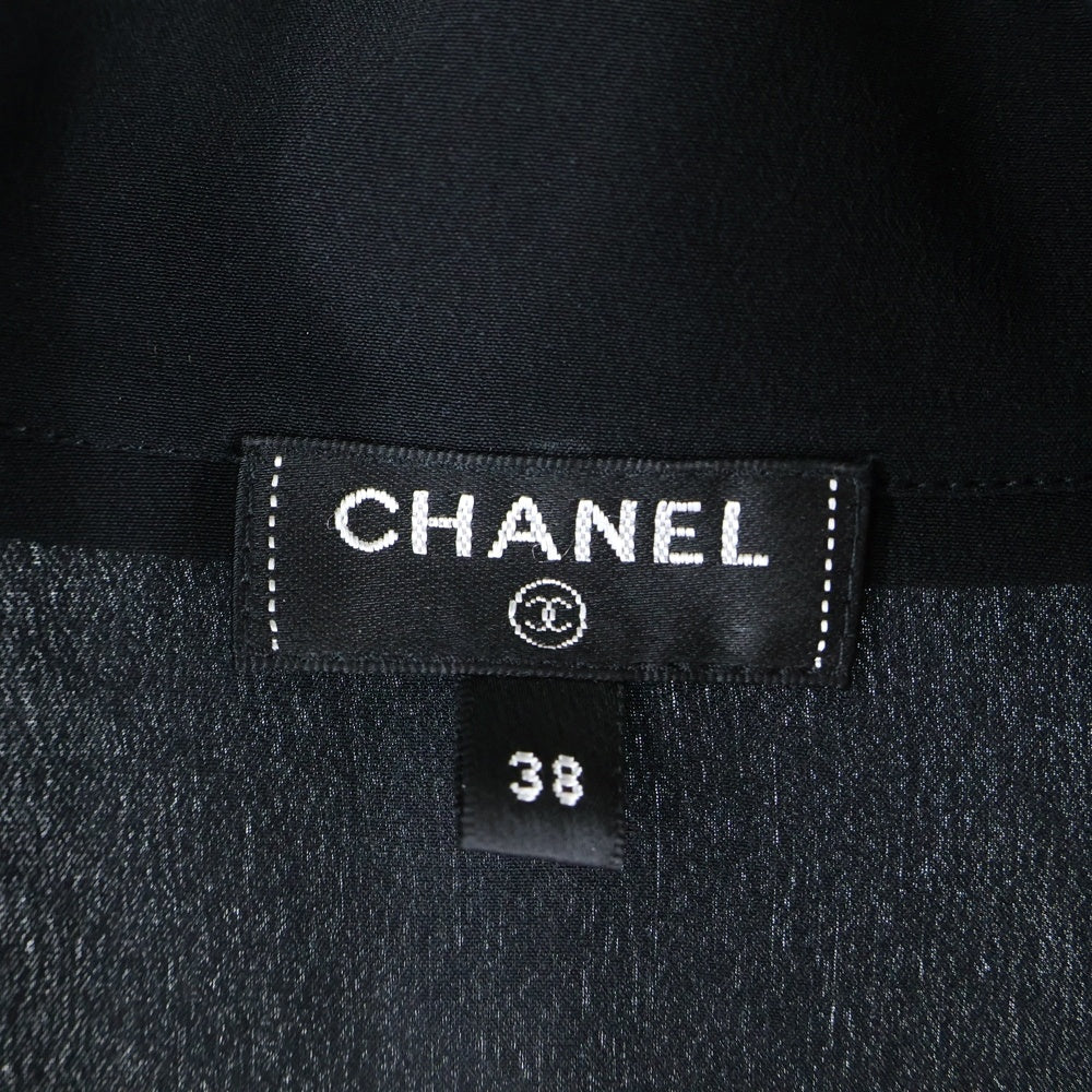 CHANEL(シャネル) フリルデザイン ココマークボタン シルク 長袖シャツ レディース ブラック
