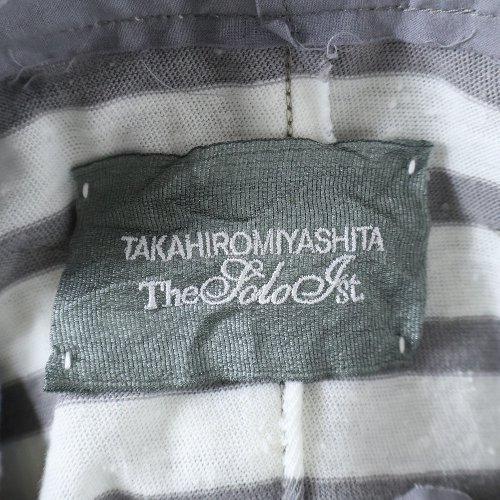 TAKAHIROMIYASHITA The SoloIst.(タカヒロミヤシタザソロイスト) ブザムモチーフ カットオフデザイン ボーダー 長袖シャツ ホワイト/グレー s.0027