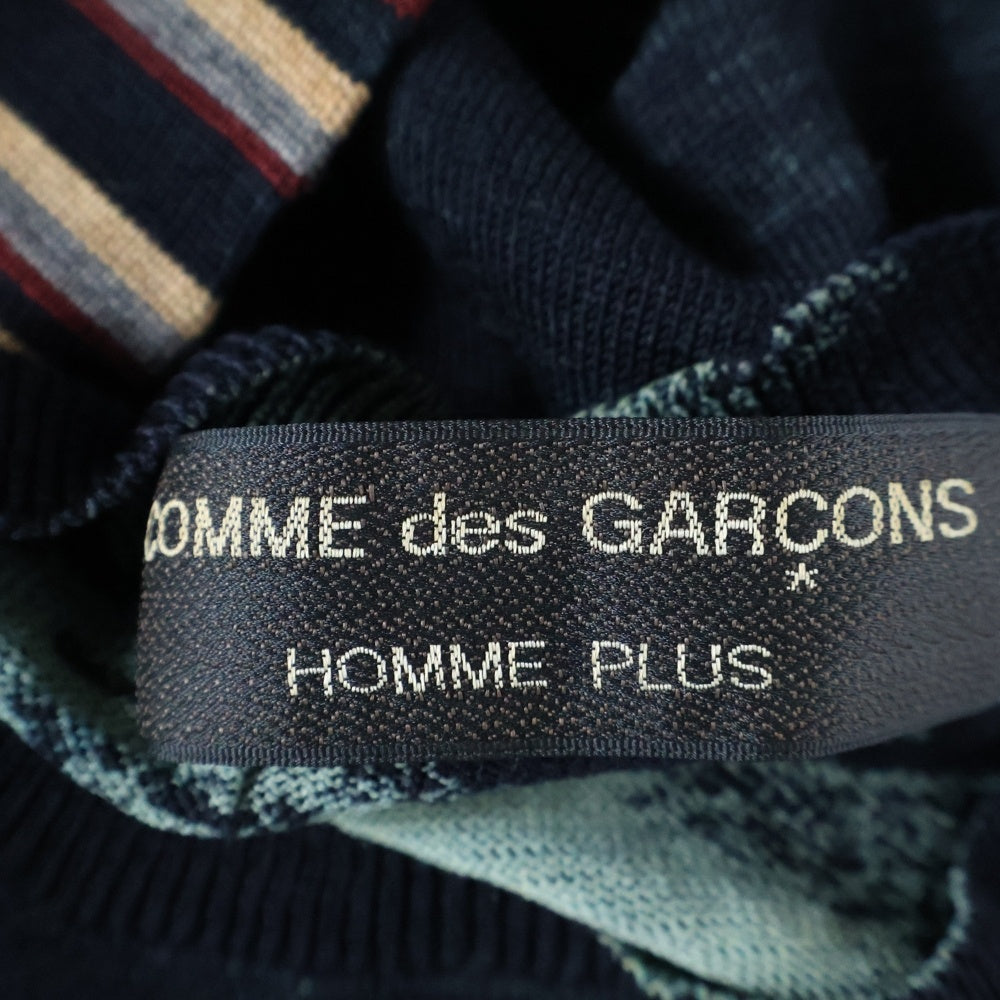 COMME des GARCONS HOMME PLUS(コムデギャルソンオムプリュス) 90S AD1997 袖ボーダー クルーネック ウールニット セーター ネイビー/マルチカラー PN-100040