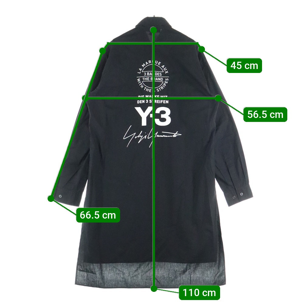 Y-3(ワイスリー) 18SS バッグロゴプリント 長袖 ロング シャツ ブラック CY6859