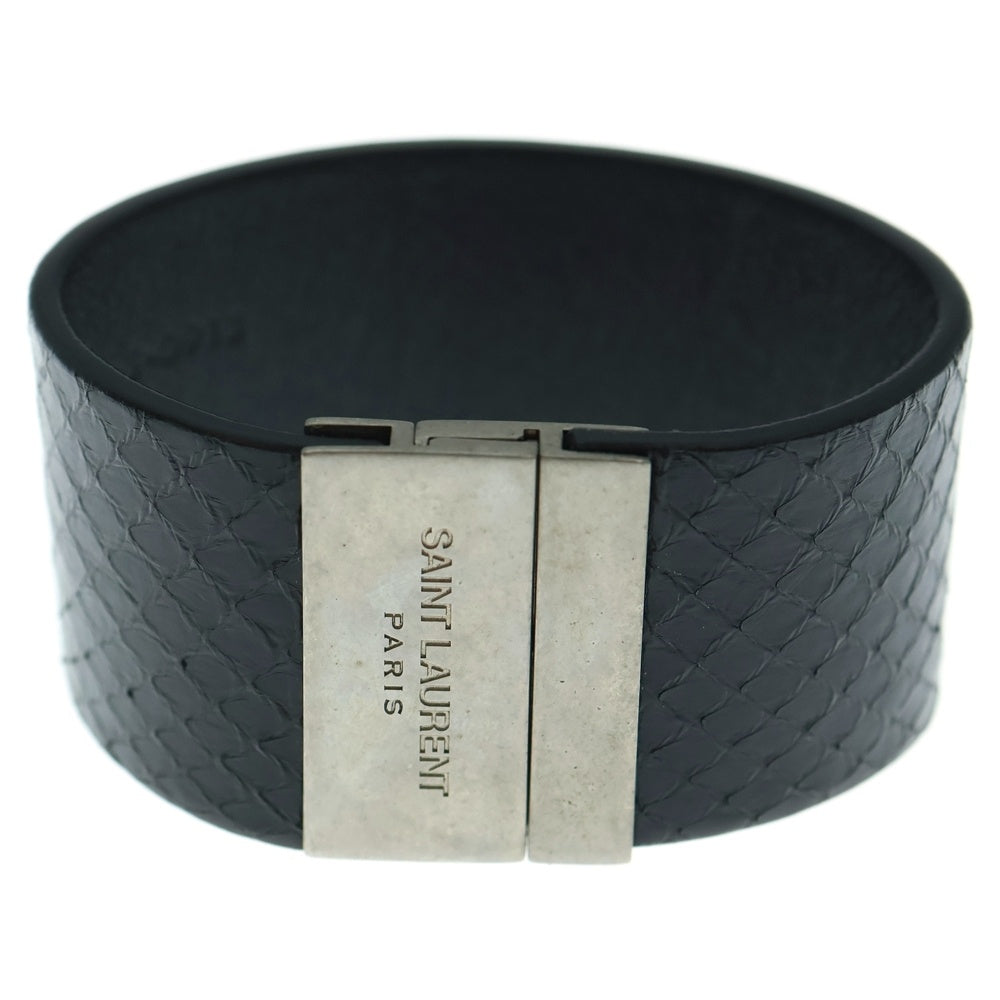 SAINT LAURENT PARIS(サンローランパリ) ID ロゴ プレート マグネット レザー カフ ブレスレット ブラック 542012 0IH0E レディース