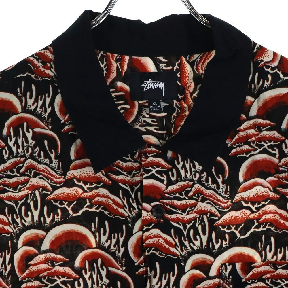 STUSSY(ステューシー) CORAL PATTERN SHIRT コーラル パターン 総柄 オープンカラー 半袖シャツ レッド