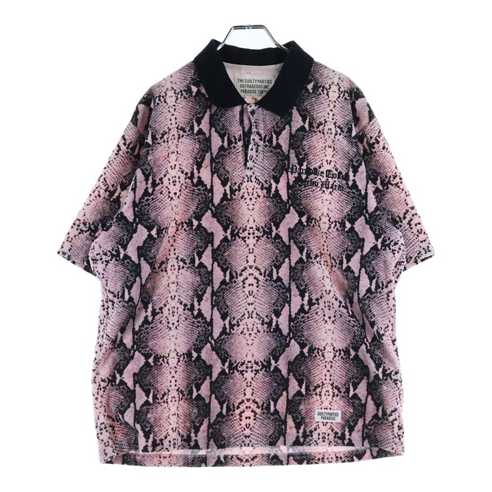 WACKO MARIA(ワコマリア) 22SS VELOUR POLO SHIRT S/S パイソン ベロア 半袖ポロシャツ ピンク 22SS-WMC-PS01