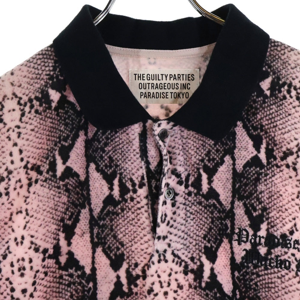 WACKO MARIA(ワコマリア) 22SS VELOUR POLO SHIRT S/S パイソン ベロア 半袖ポロシャツ ピンク 22SS-WMC-PS01