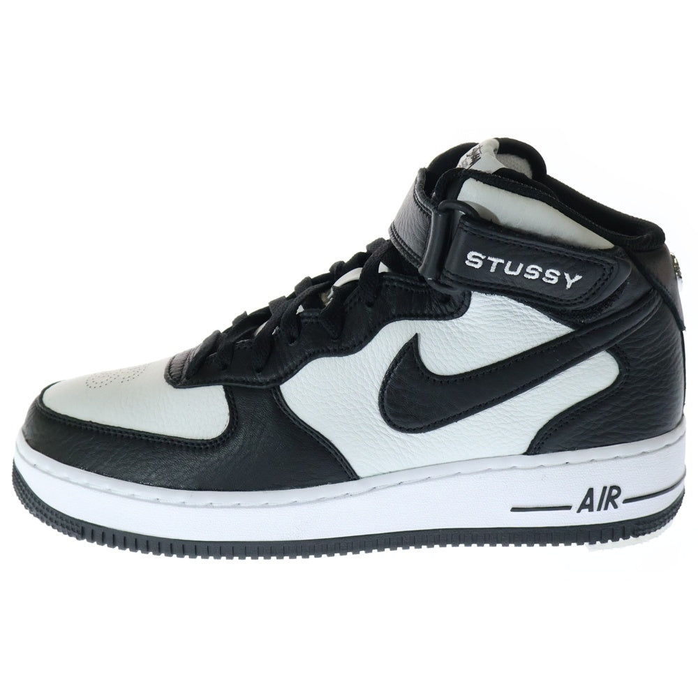 NIKE(ナイキ) ×STUSSY AIR FORCE 1 MID ステューシー エアフォース1 ミッドカットスニーカー ホワイト/ブラック US9.5/27.5cm DJ7840-002