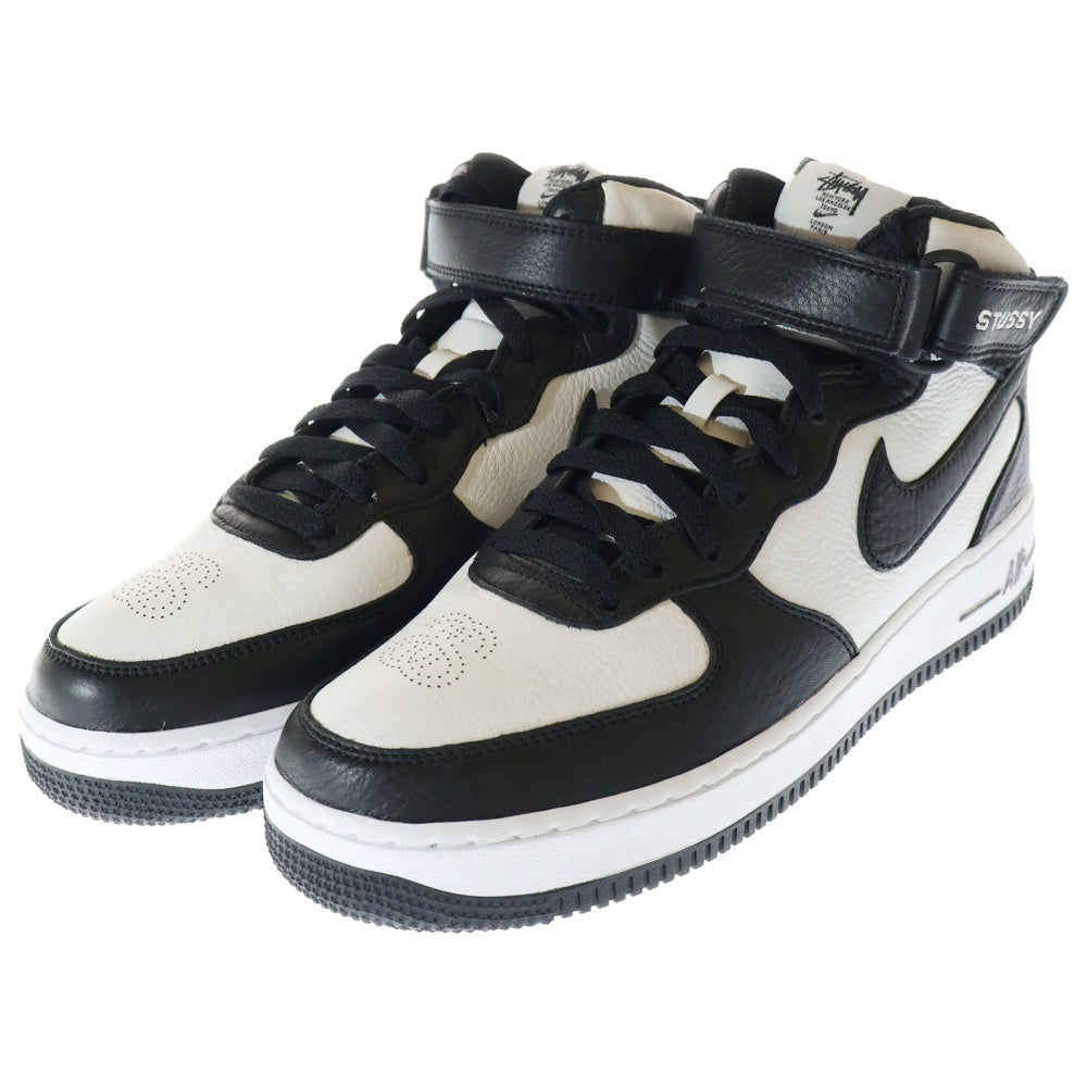 NIKE(ナイキ) ×STUSSY AIR FORCE 1 MID ステューシー エアフォース1 ミッドカットスニーカー ホワイト/ブラック US9.5/27.5cm DJ7840-002