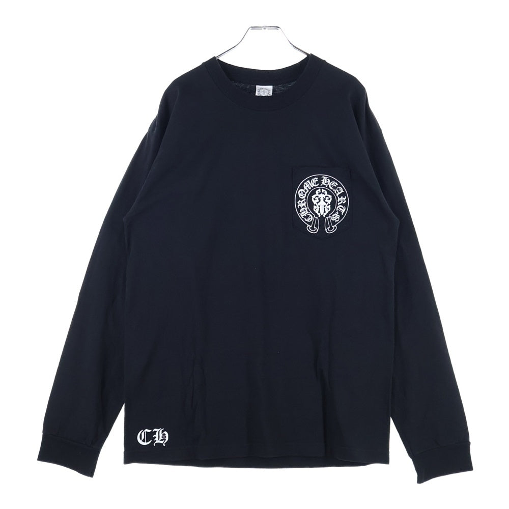 CHROME HEARTS(クロムハーツ) AMERICAN FLAG DAGGER LONG SLEEVE T-SHIRT アメリカン フラッグ ダガー ロング スリーブ クルーネック長袖ポケットTシャツ カットソー ブラック