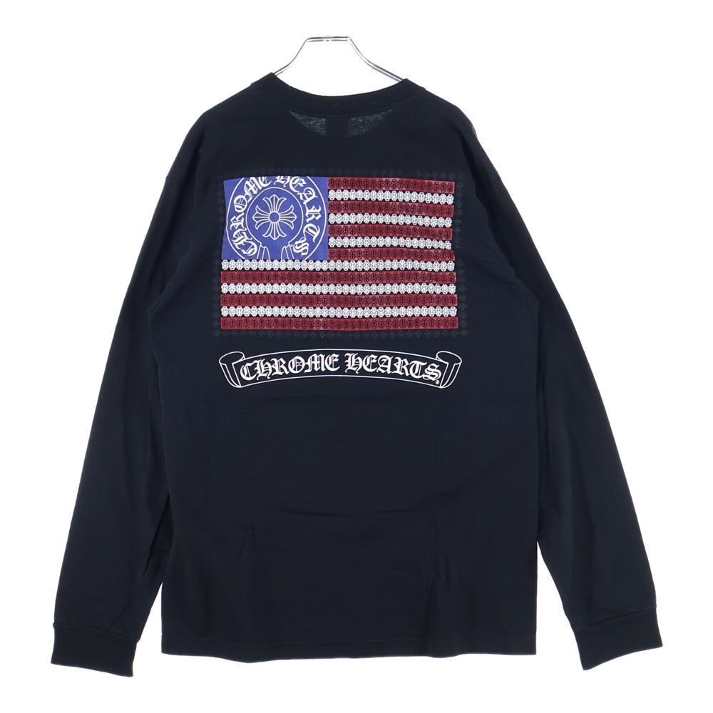 CHROME HEARTS(クロムハーツ) AMERICAN FLAG DAGGER LONG SLEEVE T-SHIRT アメリカン フラッグ ダガー ロング スリーブ クルーネック長袖ポケットTシャツ カットソー ブラック