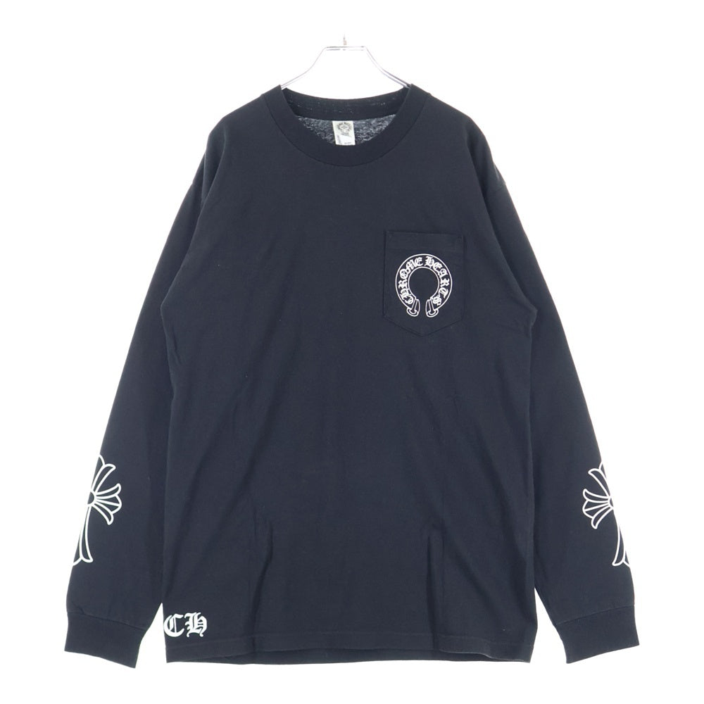 CHROME HEARTS(クロムハーツ) HORSE SHOE L/S TEE ホースシュー ロゴプリント ロングスリーブ クルーネック長袖ポケットTシャツ カットソー ブラック
