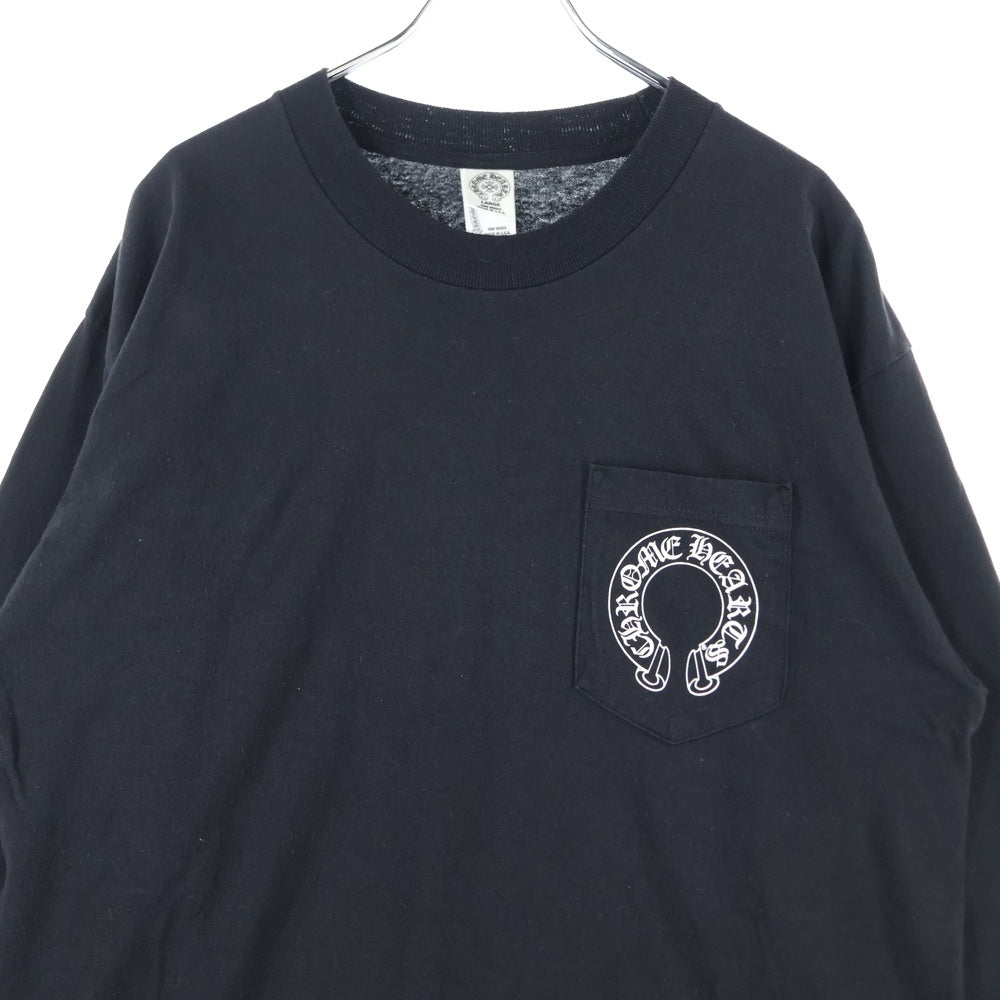 CHROME HEARTS(クロムハーツ) HORSE SHOE L/S TEE ホースシュー ロゴプリント ロングスリーブ クルーネック長袖ポケットTシャツ カットソー ブラック