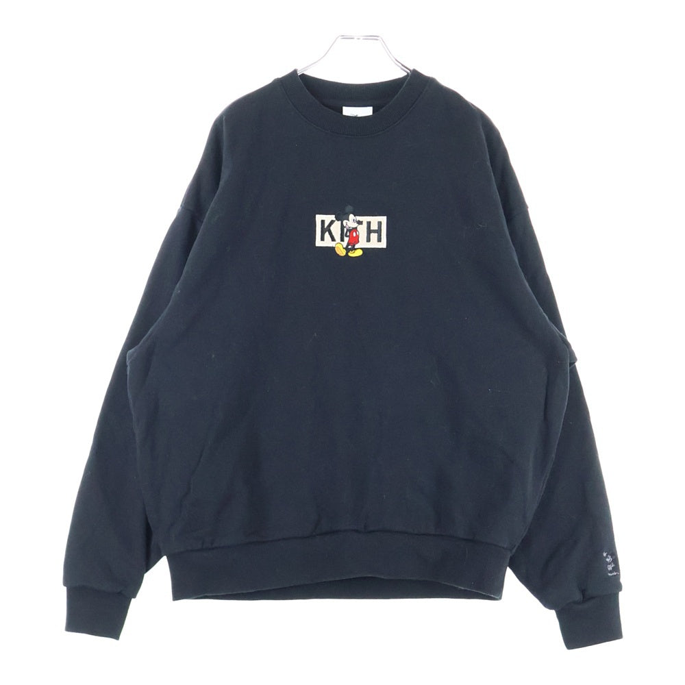KITH(キス) ×Disney Mickey Classic Logo Crewneck ディズニー キャラクター刺繍 ボックスロゴ クルーネック スウェット トレーナー ブラック KHM031780