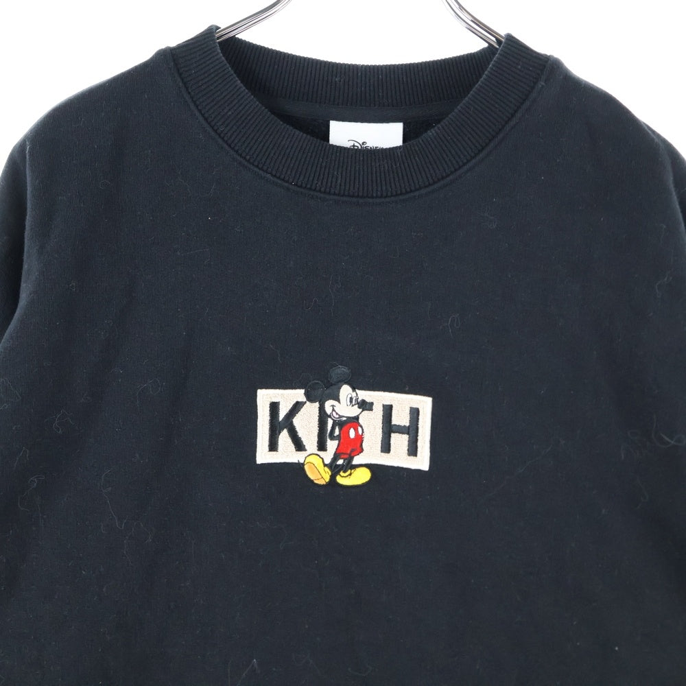 KITH(キス) ×Disney Mickey Classic Logo Crewneck ディズニー キャラクター刺繍 ボックスロゴ クルーネック スウェット トレーナー ブラック KHM031780
