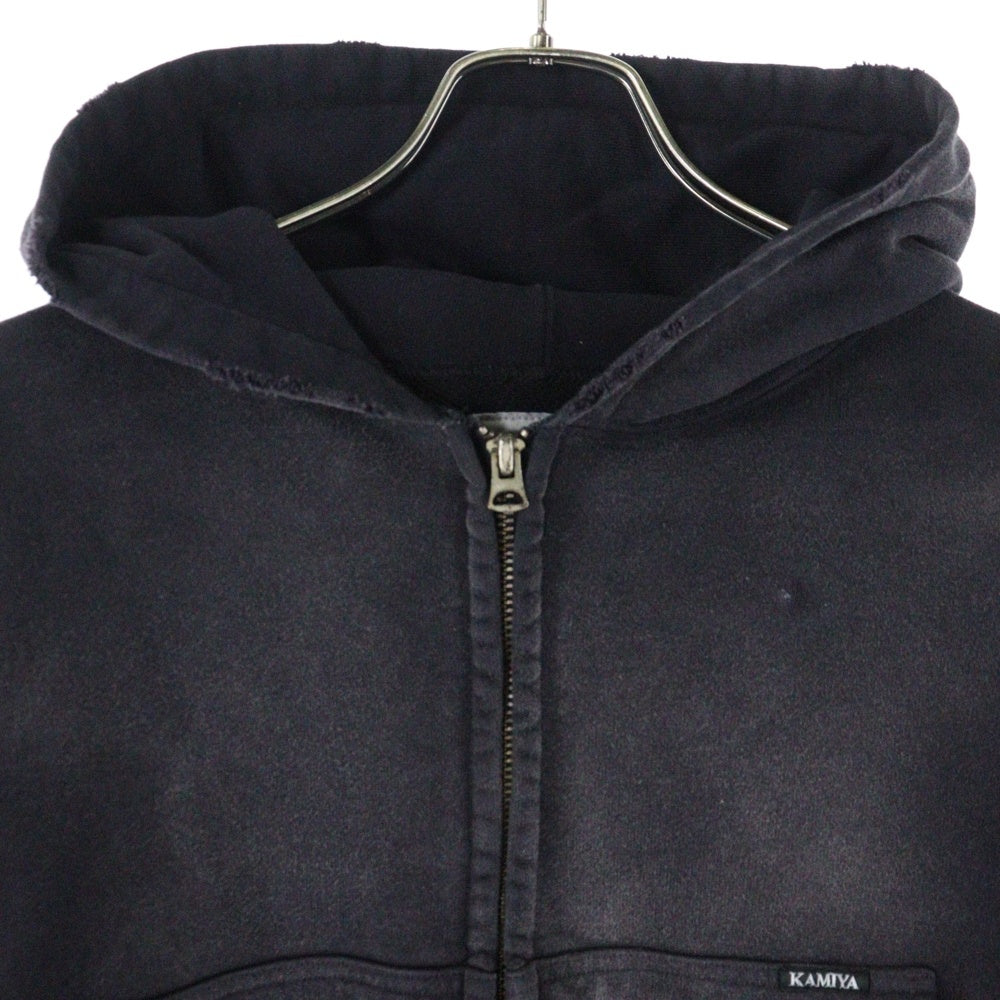 KAMIYA(カミヤ) 25SS KMY-ROSE DISTRESSED ZIP HOODIE カミヤローズ ディストレスド ジップフーディー ブラック G14HD074