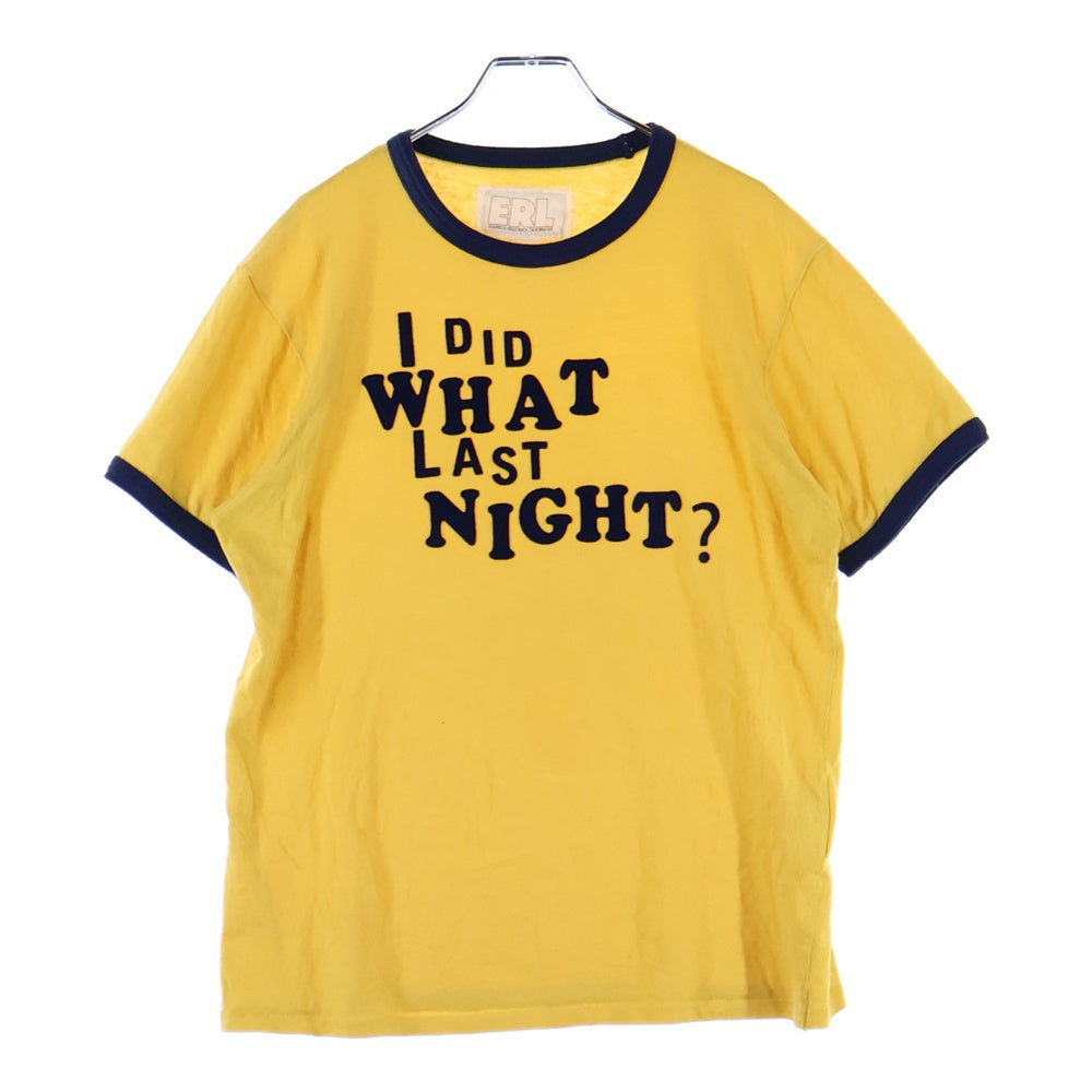 ERL(イーアールエル) 25SS I Did What Last Night フロントエンブロイダリー 半袖 リンガーTシャツ イエロー