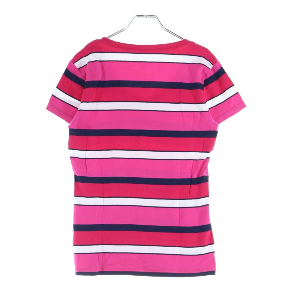 TOMMY HILFIGER(トミーヒルフィガー) ボーダー柄 Vネック半袖Tシャツ カットソー レディース ピンク 0129605