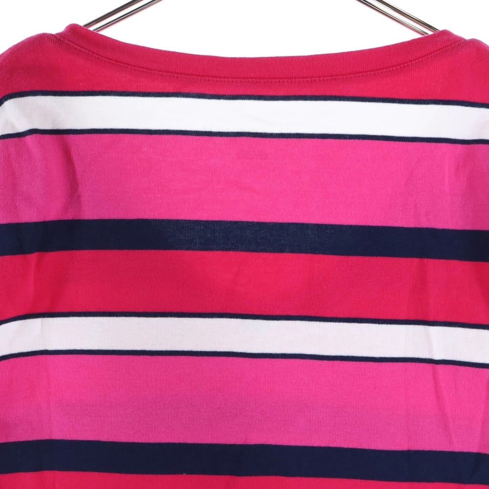TOMMY HILFIGER(トミーヒルフィガー) ボーダー柄 Vネック半袖Tシャツ カットソー レディース ピンク 0129605