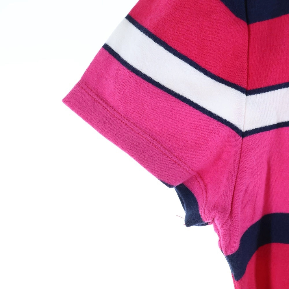 TOMMY HILFIGER(トミーヒルフィガー) ボーダー柄 Vネック半袖Tシャツ カットソー レディース ピンク 0129605