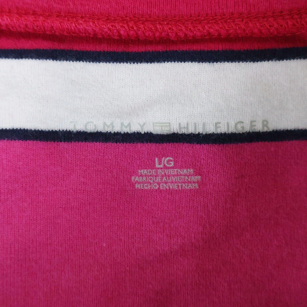 TOMMY HILFIGER(トミーヒルフィガー) ボーダー柄 Vネック半袖Tシャツ カットソー レディース ピンク 0129605