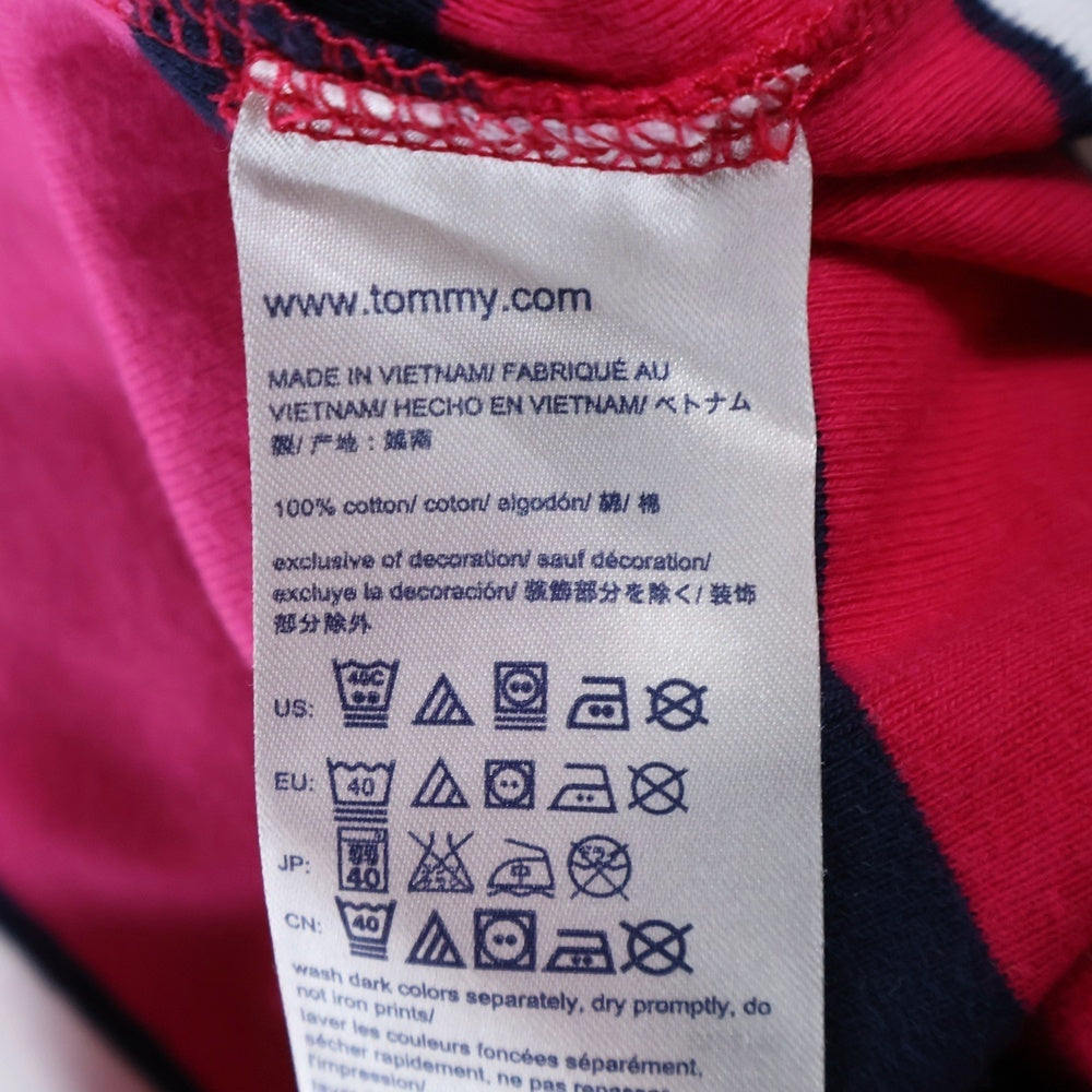 TOMMY HILFIGER(トミーヒルフィガー) ボーダー柄 Vネック半袖Tシャツ カットソー レディース ピンク 0129605
