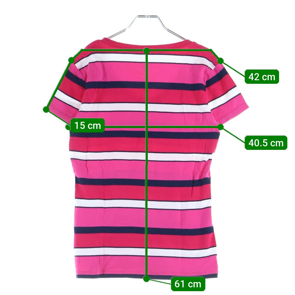 TOMMY HILFIGER(トミーヒルフィガー) ボーダー柄 Vネック半袖Tシャツ カットソー レディース ピンク 0129605
