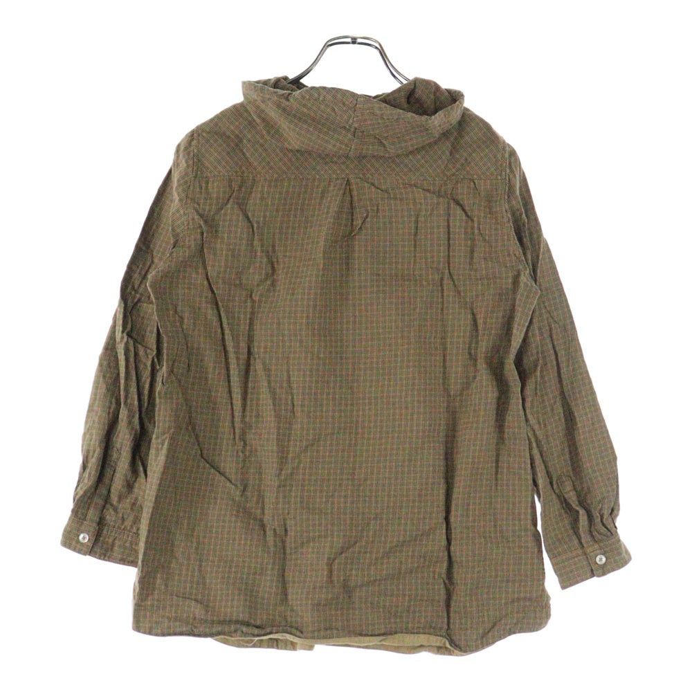 NO BRAND(ノーブランド) CROCODILE (クロコダイル) フロント刺繍 チェック柄 フーデッドハーフボタンシャツ ブラウン 0321-37703