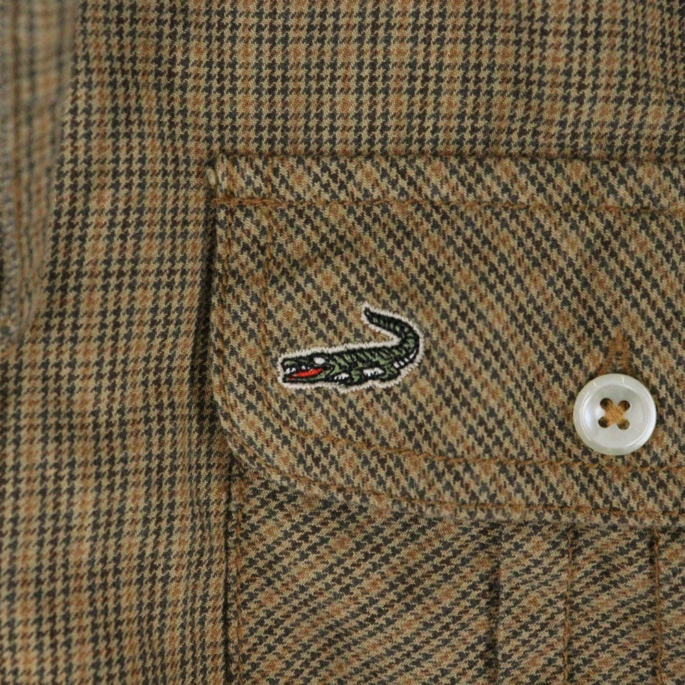 NO BRAND(ノーブランド) CROCODILE (クロコダイル) フロント刺繍 チェック柄 フーデッドハーフボタンシャツ ブラウン 0321-37703