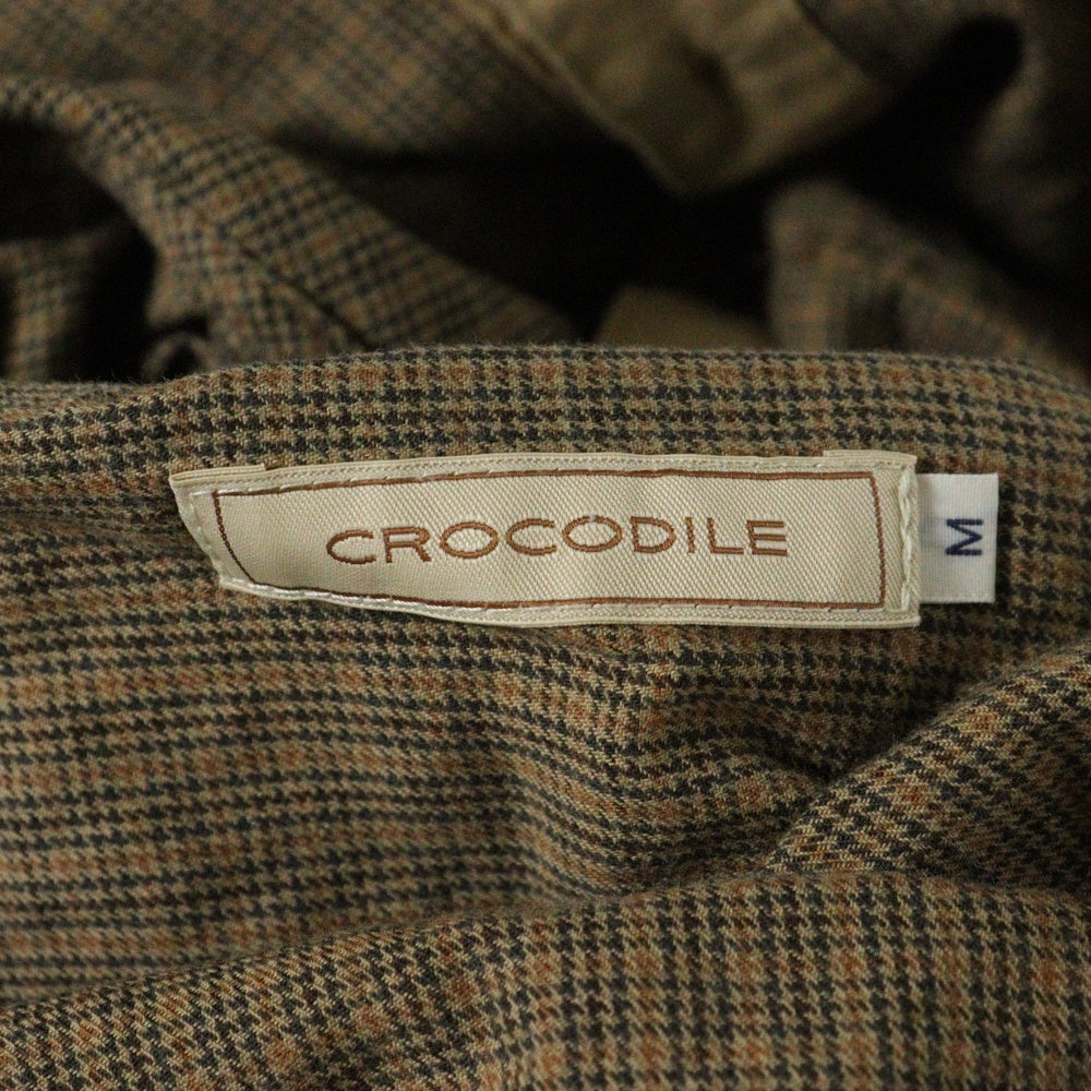 NO BRAND(ノーブランド) CROCODILE (クロコダイル) フロント刺繍 チェック柄 フーデッドハーフボタンシャツ ブラウン 0321-37703