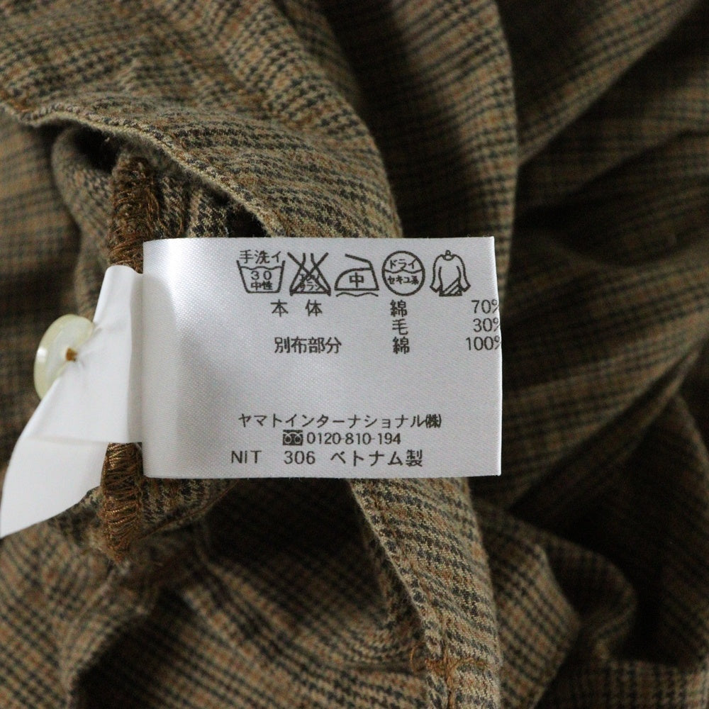 NO BRAND(ノーブランド) CROCODILE (クロコダイル) フロント刺繍 チェック柄 フーデッドハーフボタンシャツ ブラウン 0321-37703