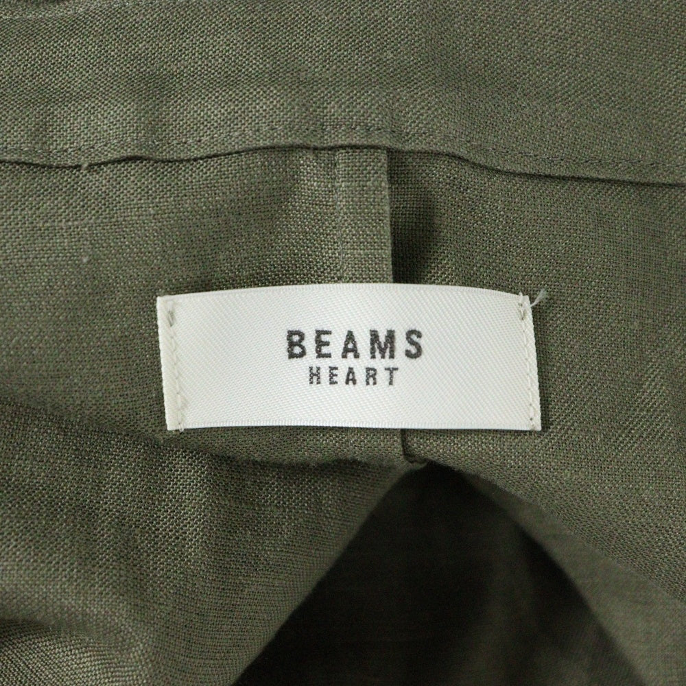 BEAMS HEART(ビームス ハート) リネン ベルト付き 半袖ガウンジャケット レディース カーキ 43-19-0373-462