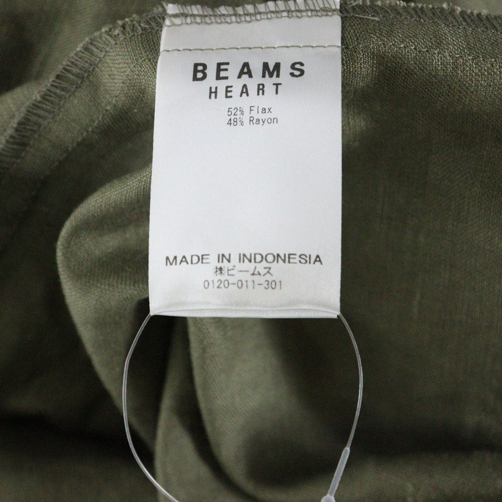 BEAMS HEART(ビームス ハート) リネン ベルト付き 半袖ガウンジャケット レディース カーキ 43-19-0373-462