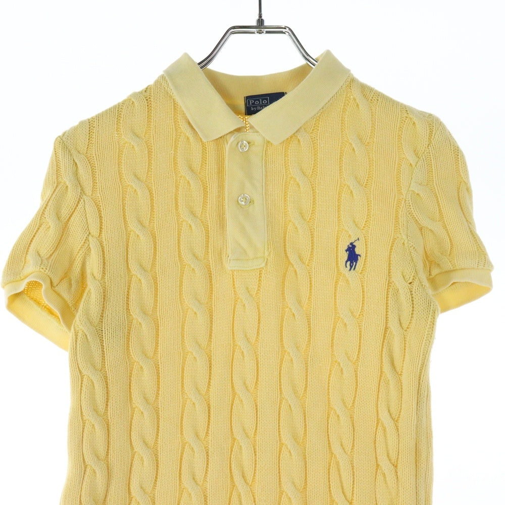 POLO RALPH LAUREN(ポロラルフローレン) ロゴエンブロイダリー ケーブルニット 半袖ポロシャツ レディース イエロー