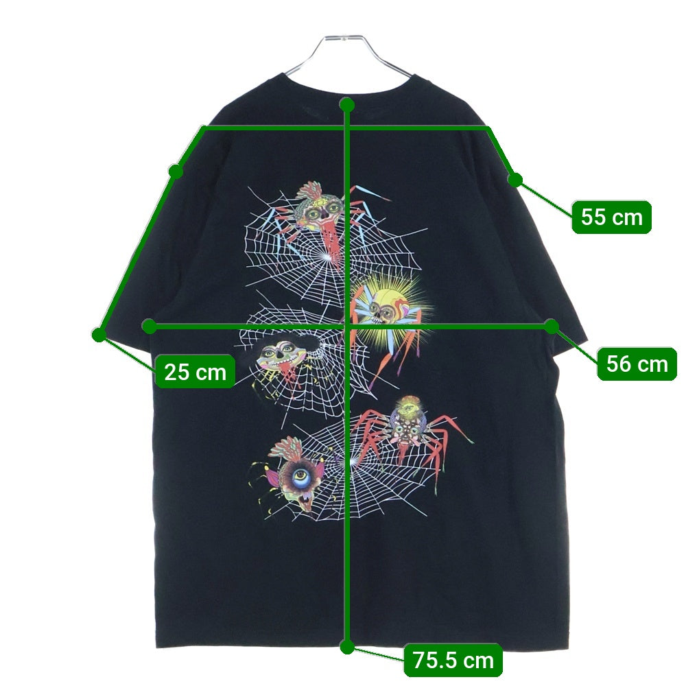 BEAMS(ビームス) 笑う蜘蛛 両面プリント クルーネック半袖Tシャツ カットソー ブラック 75-08-1010-049