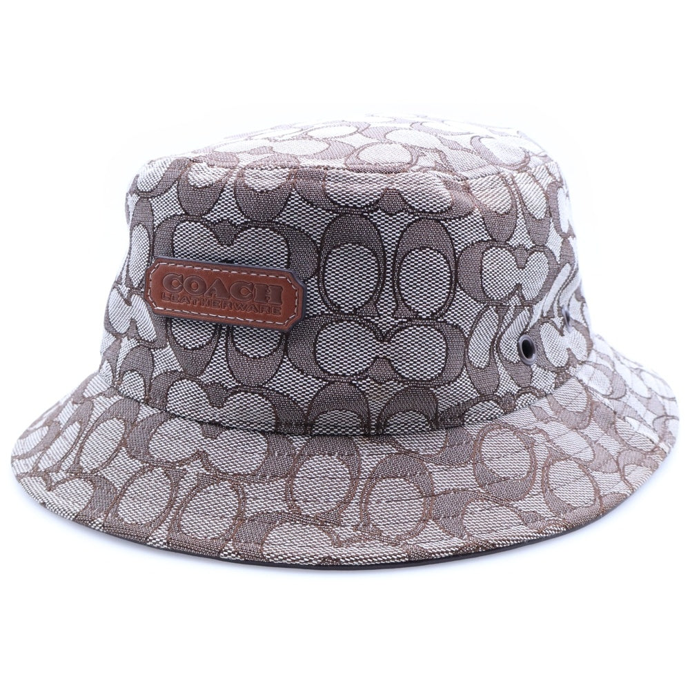 COACH(コーチ) シグネチャーロゴ レザーパッチ バケットハット 帽子 ベージュ C3607