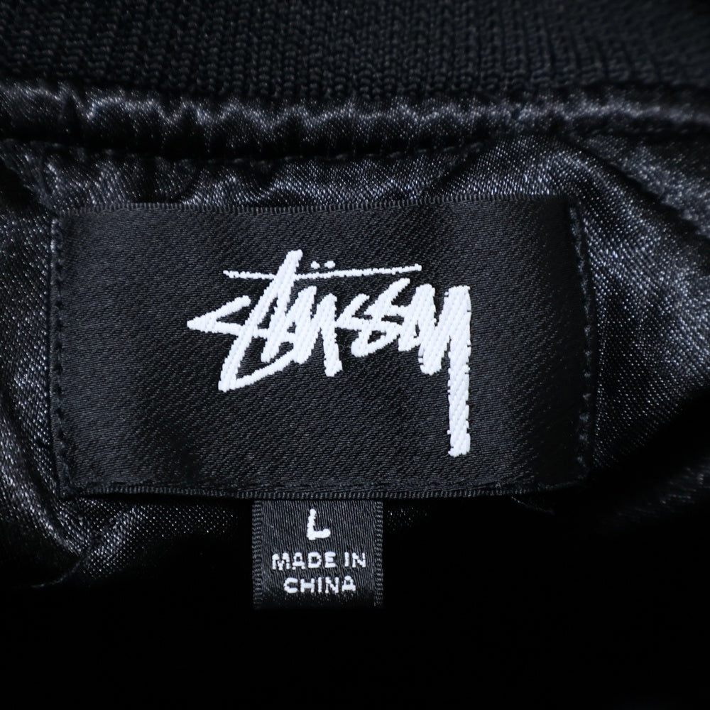 STUSSY(ステューシー) LA Chapter Satin Varsity Jacket ロゴエンブロイダリー サテン バーシティジャケット ブラック