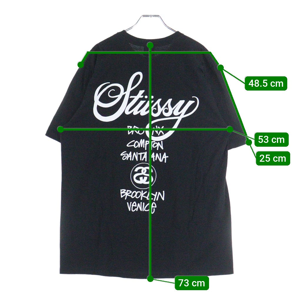 STUSSY(ステューシー) WORLD TOUR ワールドツアー プリントTシャツ 半袖カットソー ブラック