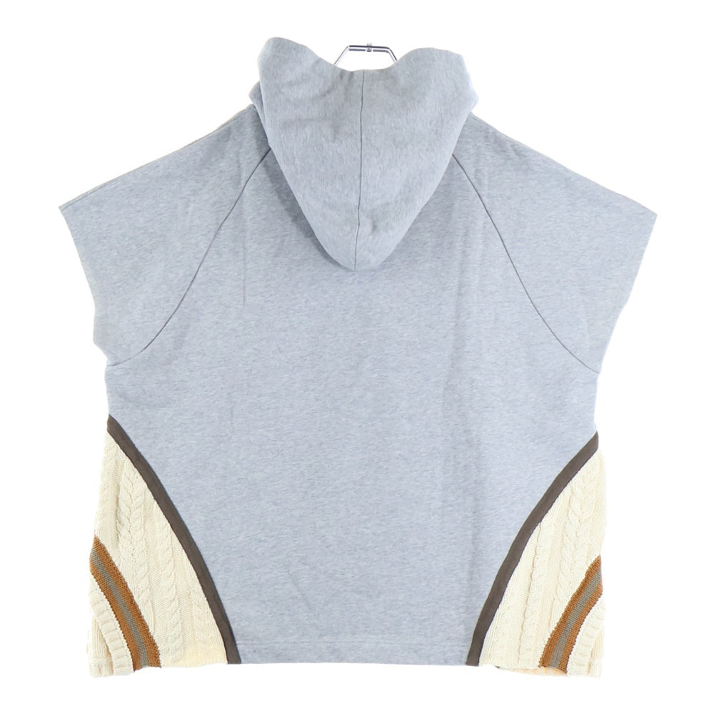 NAMESAKE(ナメサケ) 23AW IVY SLEEVELESS HOODIE フロントプリント スウェットニット切替デザイン スリーブレスプルオーバーパーカー フーディー グレー/ベージュ
