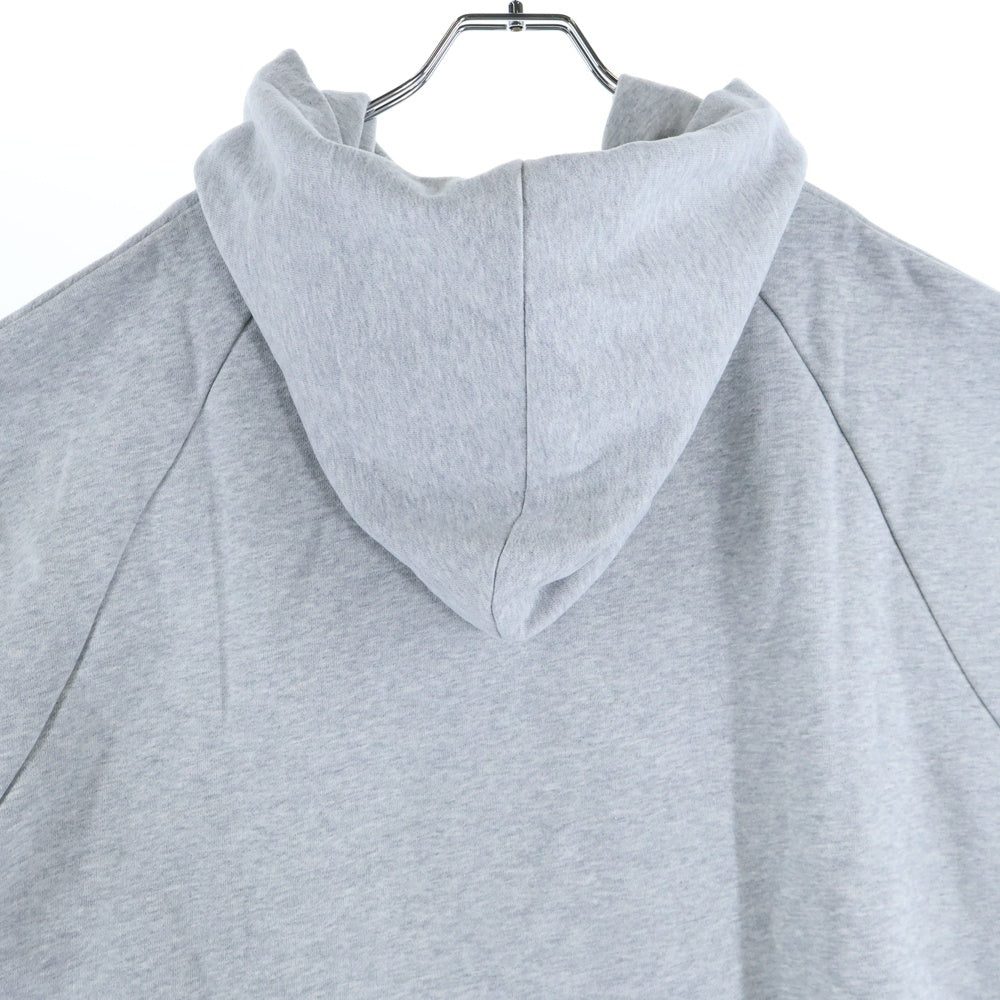 NAMESAKE(ナメサケ) 23AW IVY SLEEVELESS HOODIE フロントプリント スウェットニット切替デザイン スリーブレスプルオーバーパーカー フーディー グレー/ベージュ