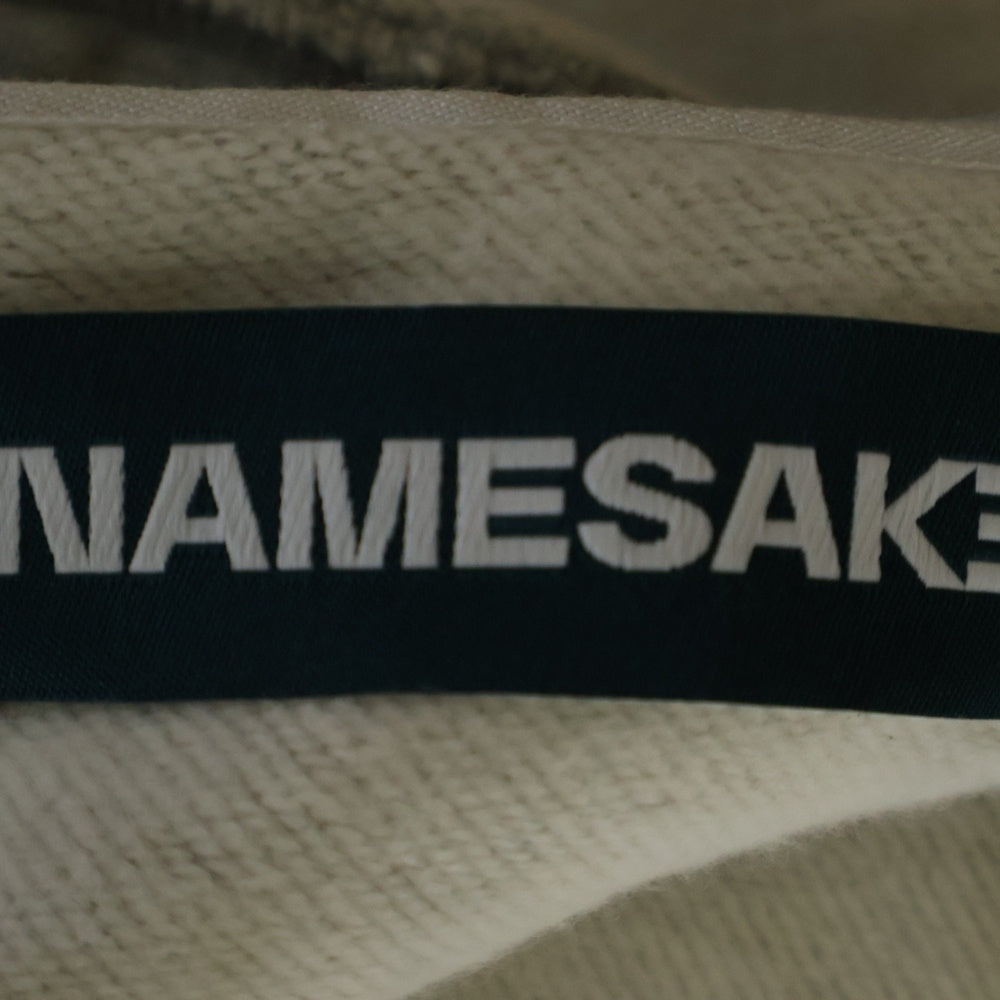 NAMESAKE(ナメサケ) 23AW IVY SLEEVELESS HOODIE フロントプリント スウェットニット切替デザイン スリーブレスプルオーバーパーカー フーディー グレー/ベージュ